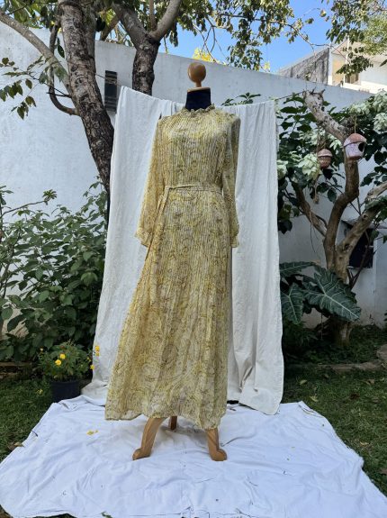 Yellow Printed Pleated Maxi