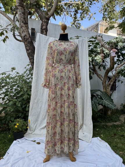 Beige/Rose Printed Pleated Maxi