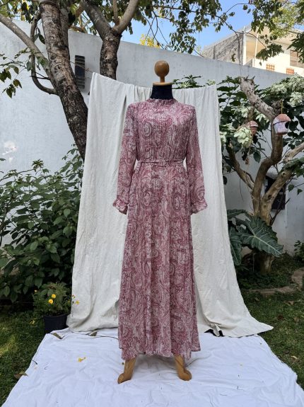 Pink Printed Pleated Maxi