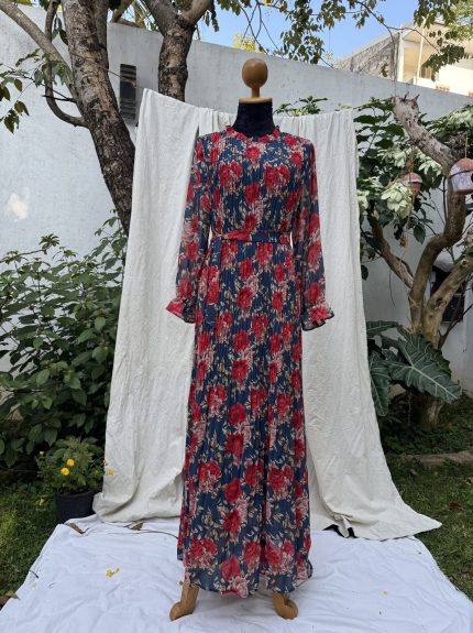 Red Rose Printed Pleated Maxi